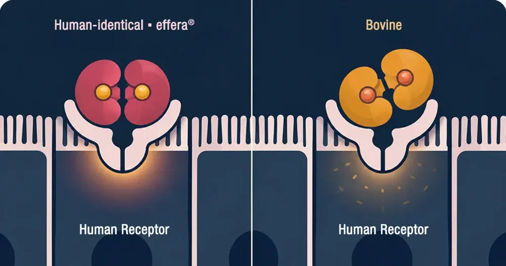 effera® docks fully at the human receptor; bovine lactoferrin does not